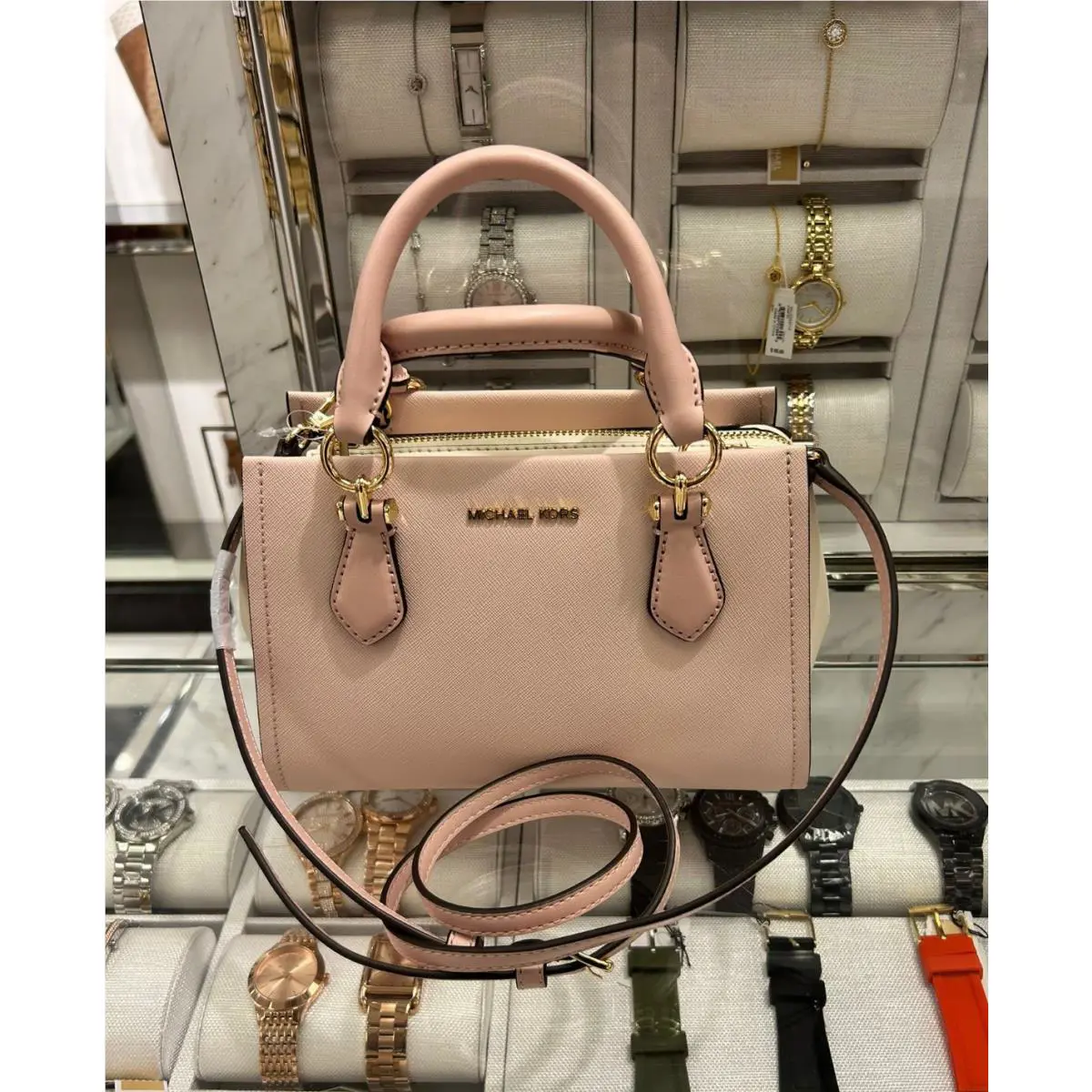 Michael Kors Marilyn Small Satchel Shoulder Crossbody Bag Color-block Pink Multi
