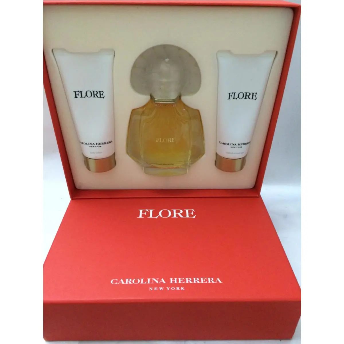 Flore by Carolina Herrera Perfume Women 3pc Gift Set :3.4oz Edp Spray +3.4 BL+3