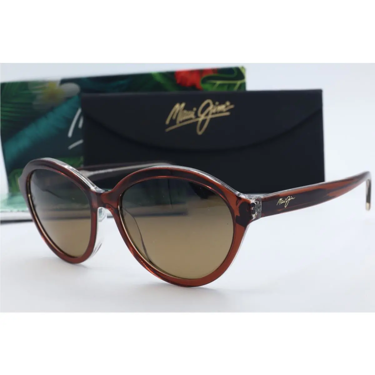 Maui Jim Mariana MJ 828-25E Brown Cat Eye Sunglasses Gray Polarized Lenses 55mm