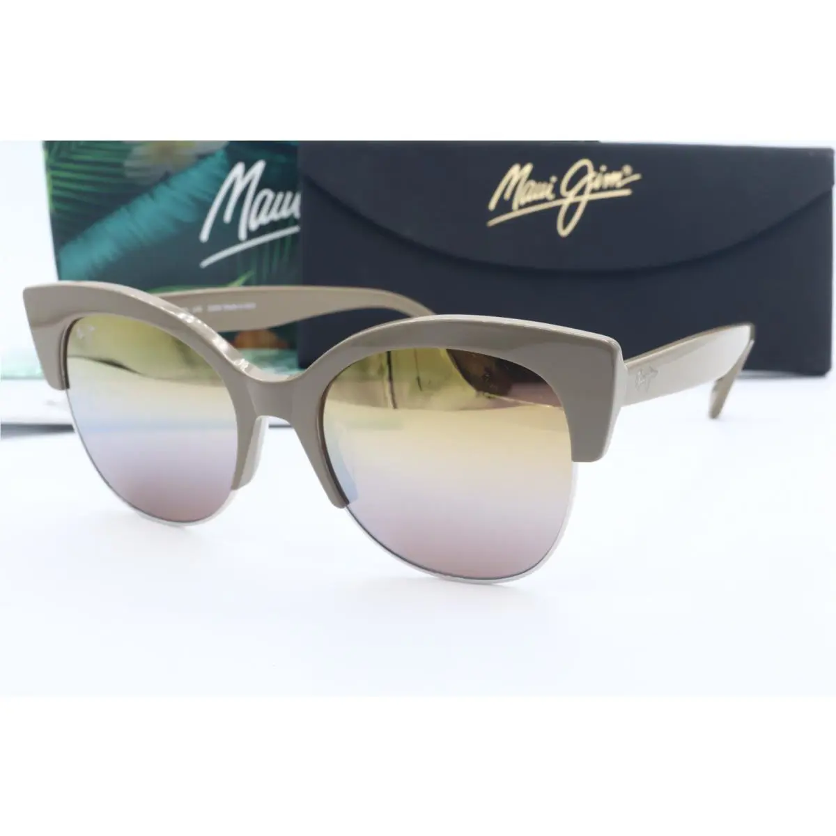 Maui Jim Mariposa MJ 817-24F Biege Cat Eye Sunglasses Maui Rose Polarized Lenses