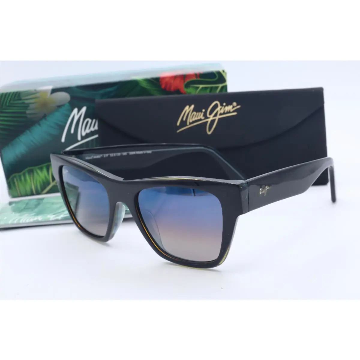 Maui Jim Ekolu MJ 867-27F Black Cat Eye Sunglasses Blue Polarized Lenses 53.5mm