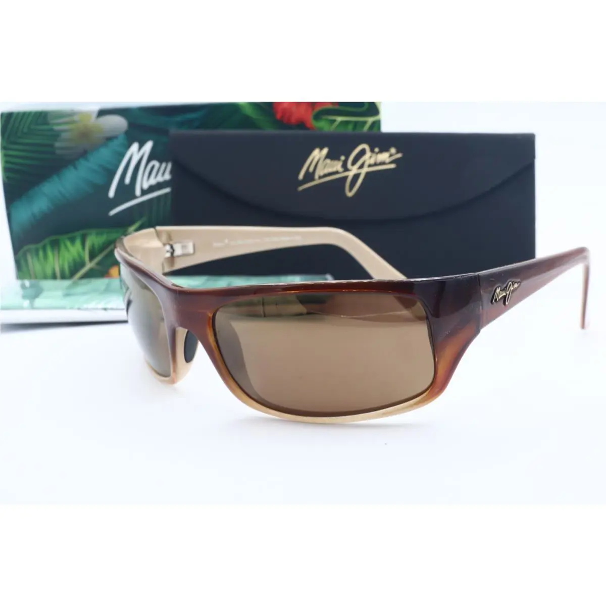 Maui Jim Peahi MJ 202-70 Tortoise Wrap Sunglasses Brown Polarized Lenses 65mm