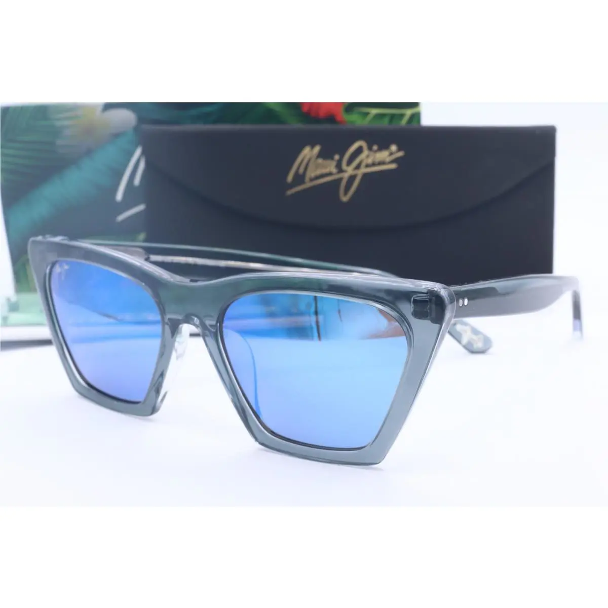 Maui Jim Kini Kini MJ 849-27E Translucent Cat Eye Sunglasses Blue Polarized Lens