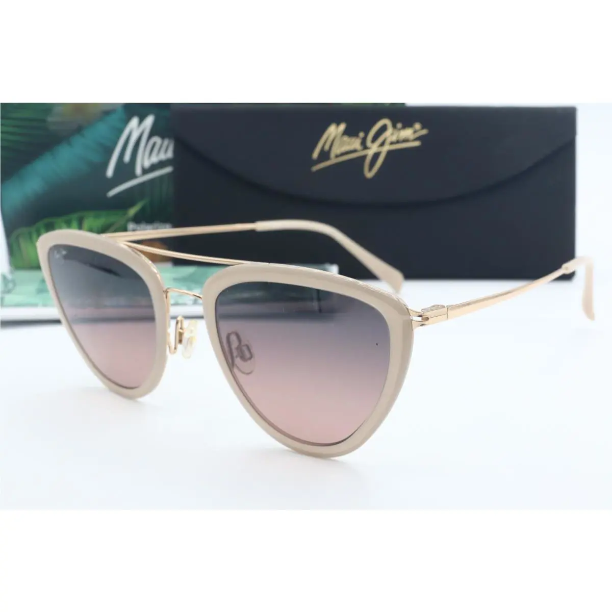 Maui Jim Hunakai MJ 331-05 Gold Cat Eye Sunglasses Maui Rose Polarized Lens 53mm