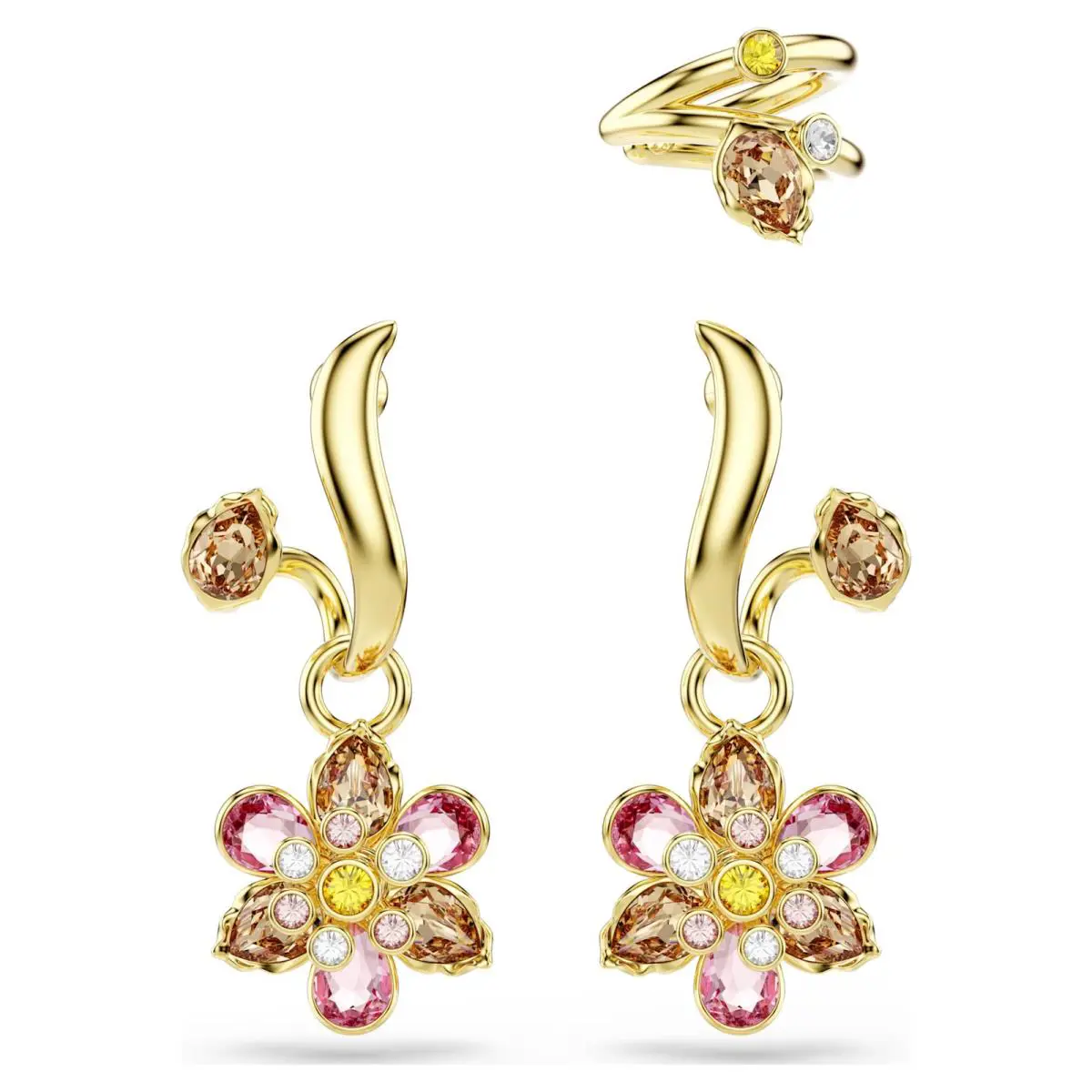 Idyllia Earrings Set 3 Mixed Cuts Flower Gold Tone Plated 5732386 by Swarovski