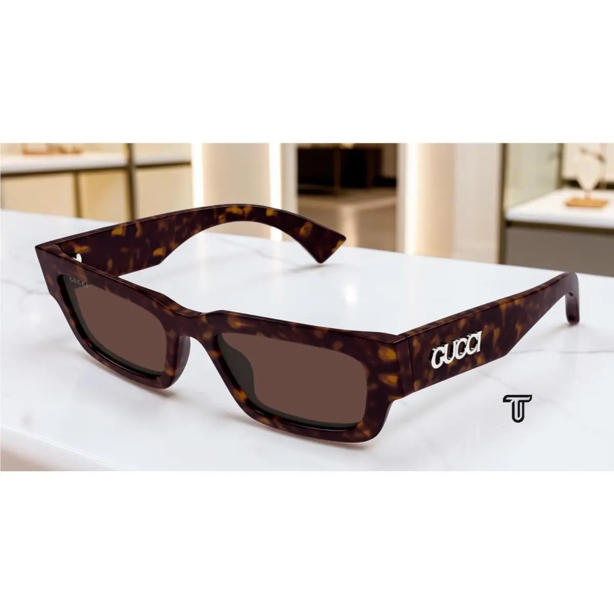Gucci GG1838S 002 Havana Havana Brown 52 mm Rectangular Squared Men`s Sunglasses