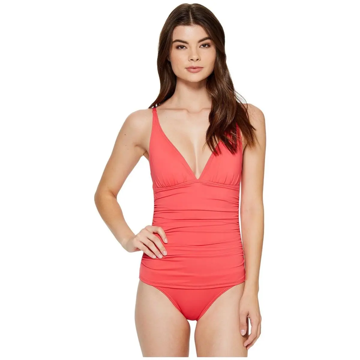 Tommy Bahama Womens Pearl Over-the-shoulder V-neck One-piece Coral 6