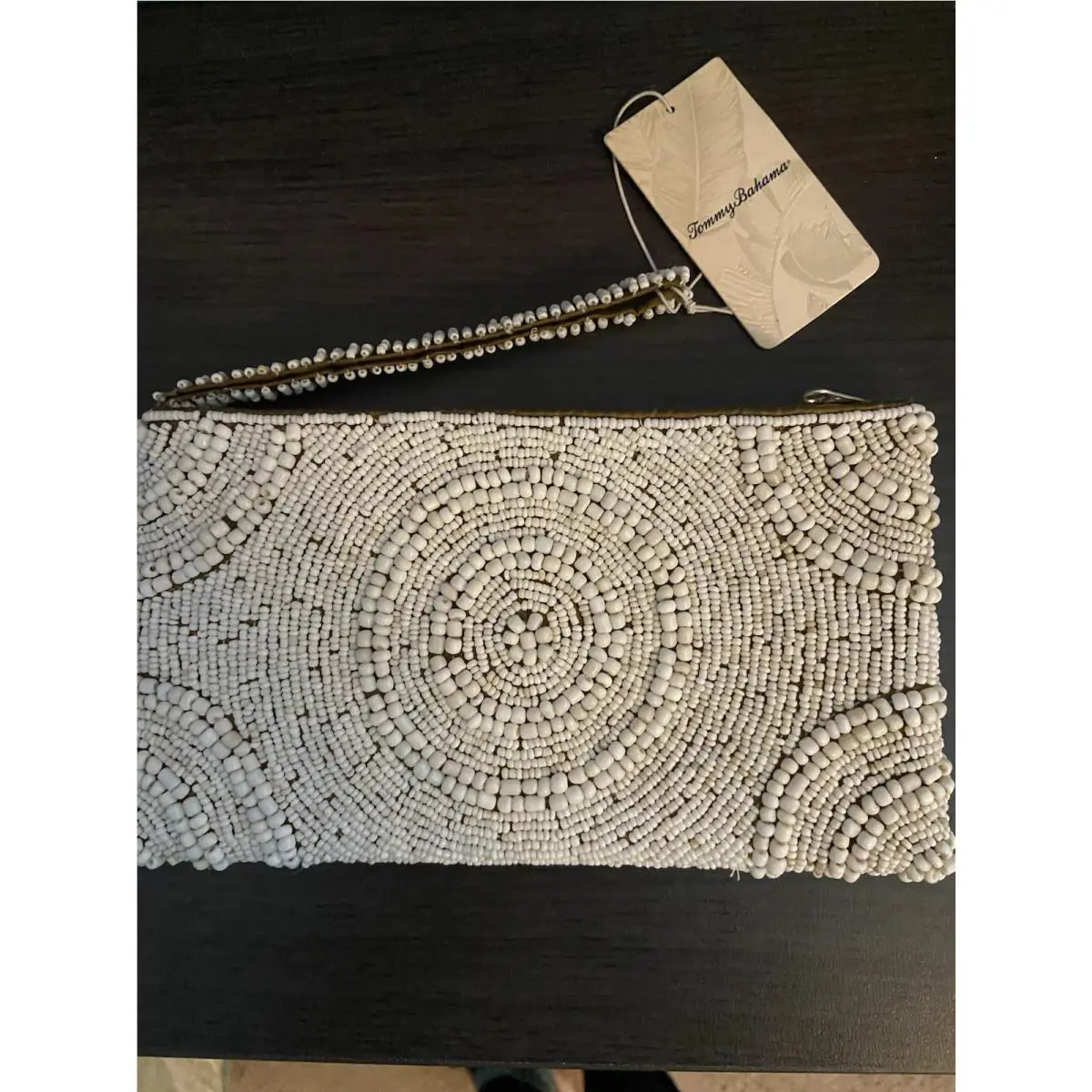 Tommy Bahama Zipper Beaded Clutch Wristlet Natural