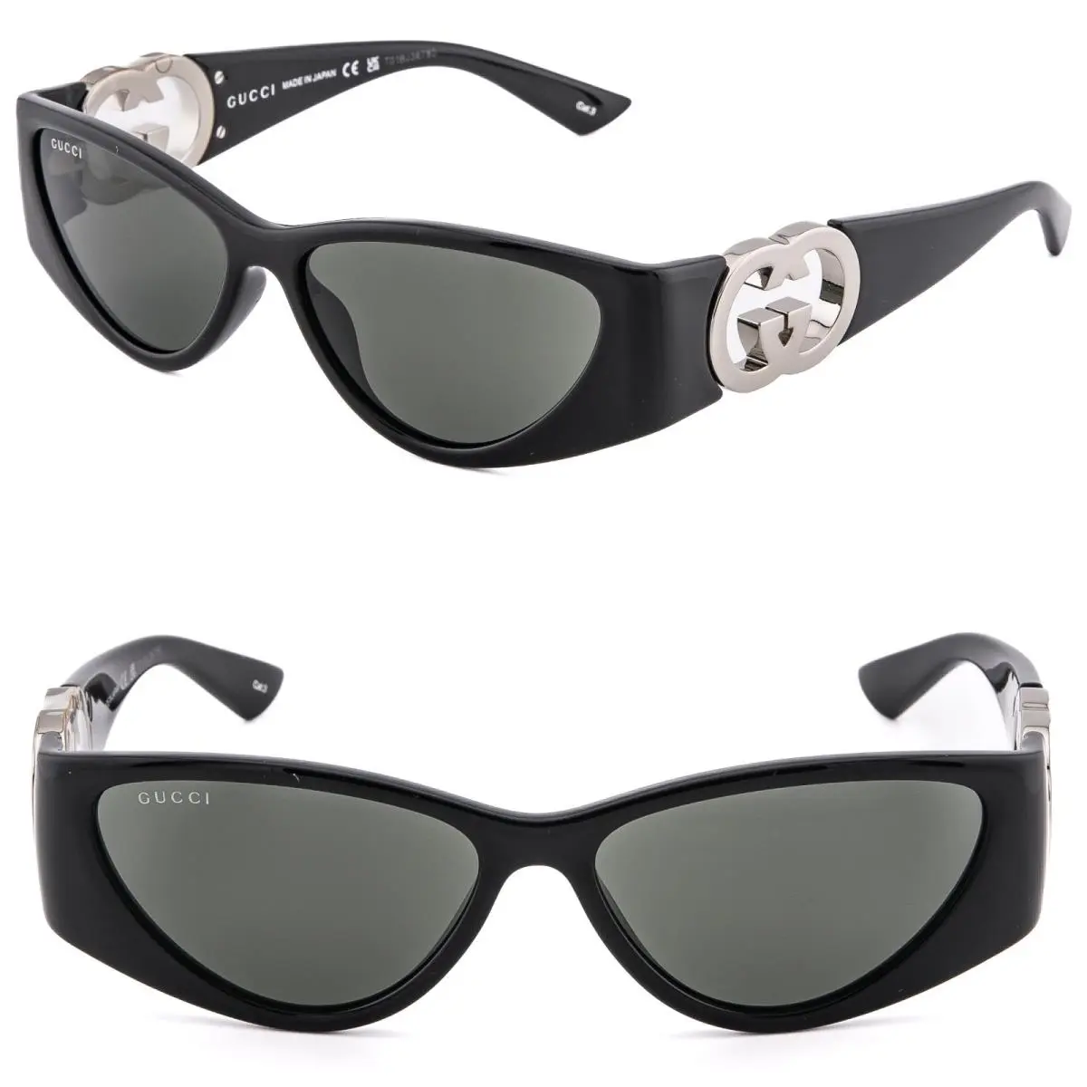 GG1824S Black Cat Mask 1824 GG Silver Logo Sunglasses 001 by Gucci