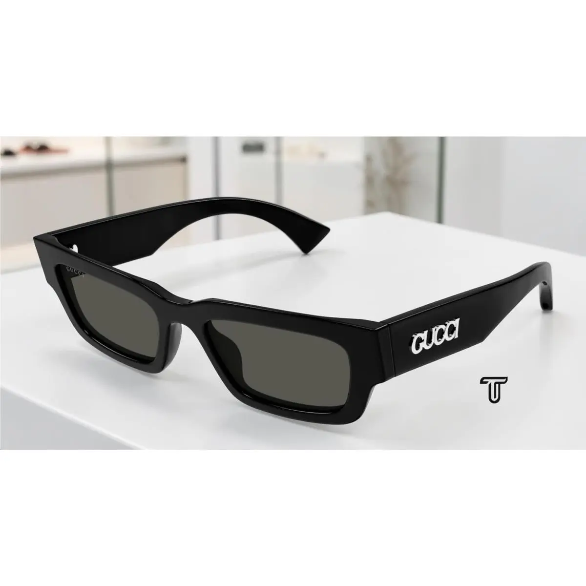 GG1838S 001 Black Black Grey 52 mm Rectangular Squared Men`s Sunglasses by Gucci