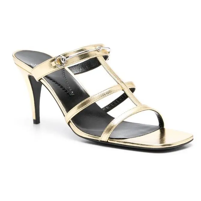 Slim Horsebit Gold Leather High Heels Slide Sandals Sz 38.5 by Gucci
