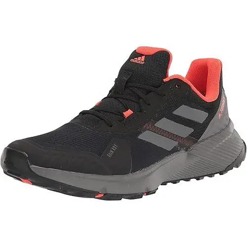 Adidas Men`s Terrex Soulstride Rain Ready Trail Running Shoes Black Grey FZ3037 - Core Black/ Grey/ Solar Red