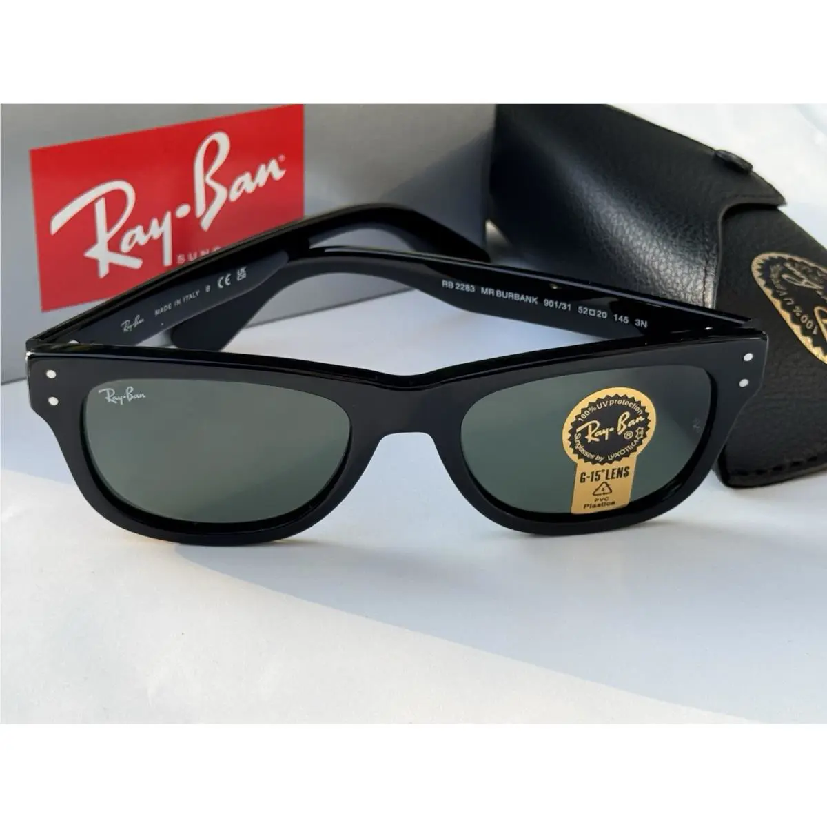 Ray-ban RB2283 901/31 Burbank Polished Black G-15 Green Sunglasses 52mm