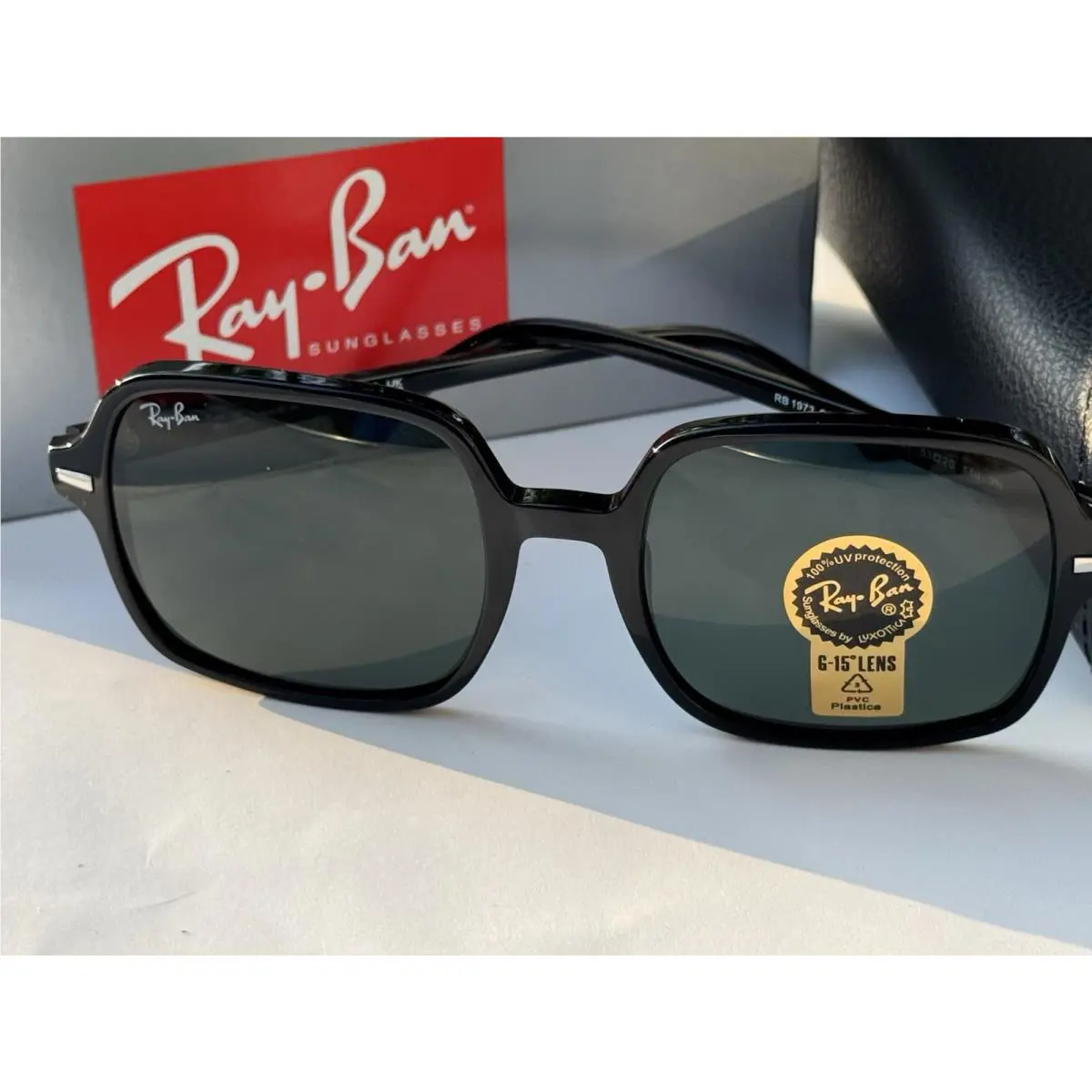 Ray-ban RB1973 901/31 Square 11 Polished Black G-15 Green Sunglasses 53mm