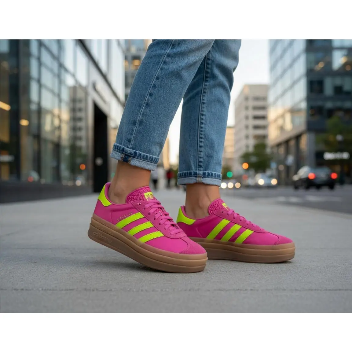Size US 8 - Adidas Gazelle Women`s Bold Lucid Fuchsia Solar Slime Sat