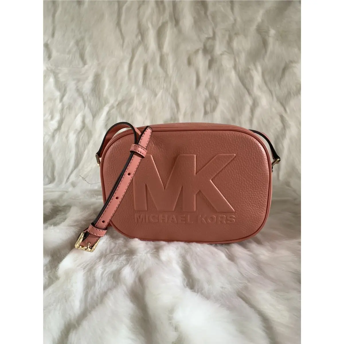 Michael Kors Jet Set Travel Medium Oval Camera Leather Crossbody - Sherbert