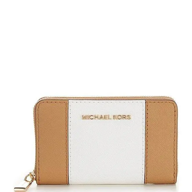 Kors Jet Set Pale Peanut Leather Small Zip Around Card Case