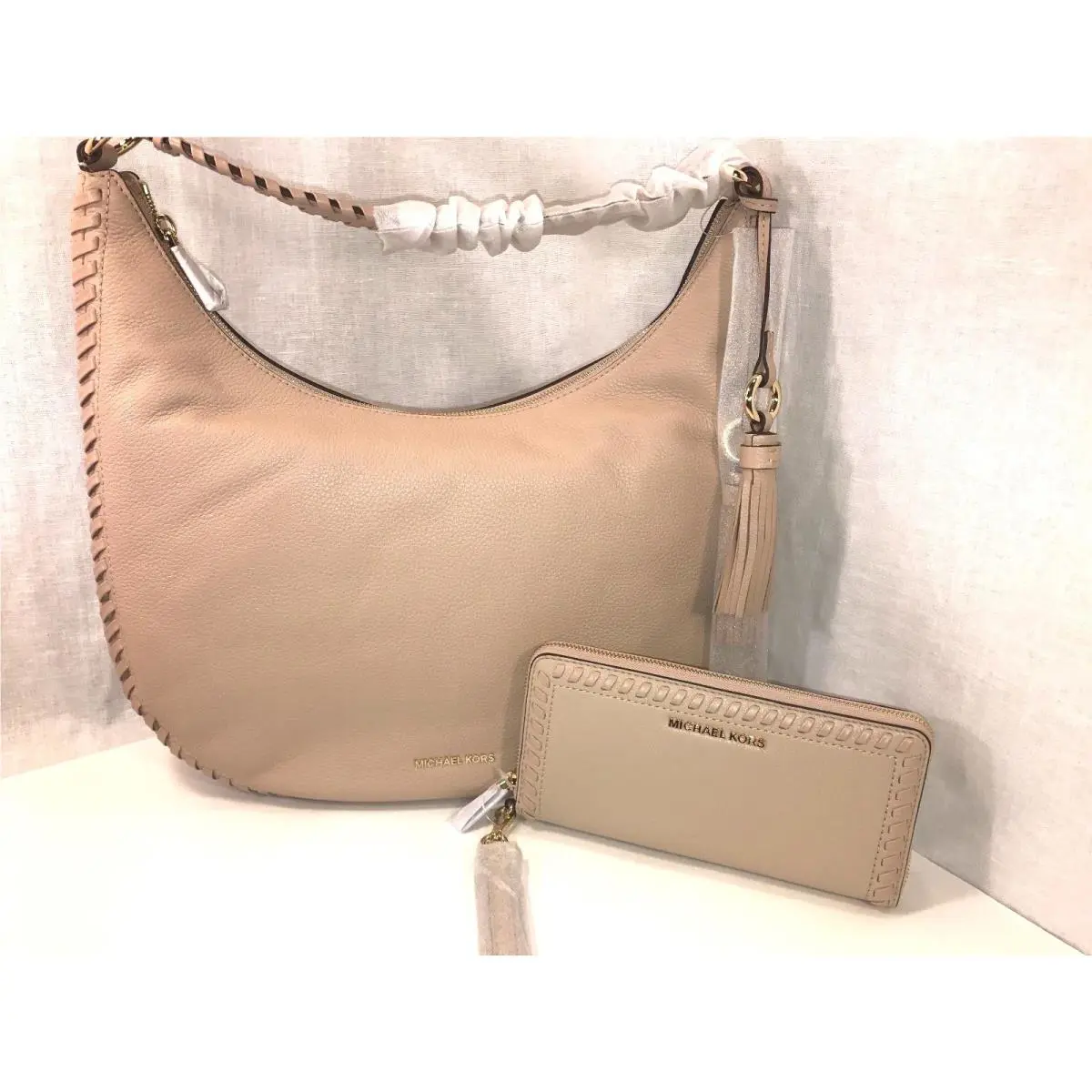 Michael Kors Set: Lauryn LG Shoulder Tote+ Continental Wallet Leather Oyster