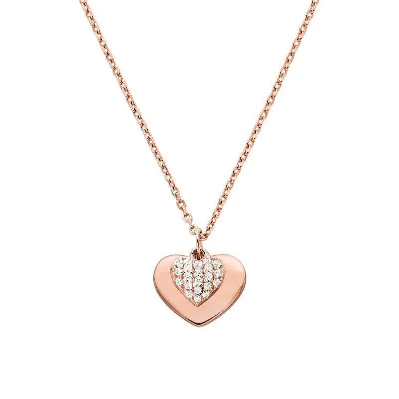 Michael Kors W1350 Womens Rose Gold Cubic Zirconia Plated Pave Heart Necklace