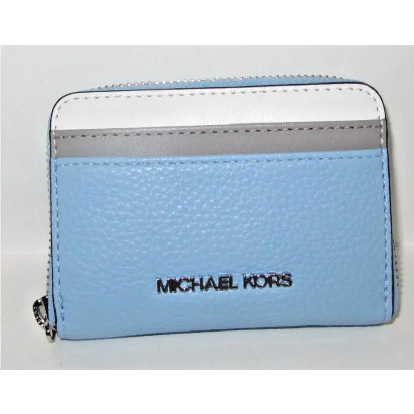 Michael Kors Jet Set Travel Med Zip Around Card Case ID Wallet Light Sky Blue
