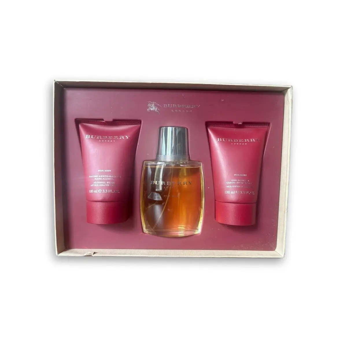 Burberry London For Men 3.3 oz Edt Spray+ Gel+ Aftershave Set Imperfect Box