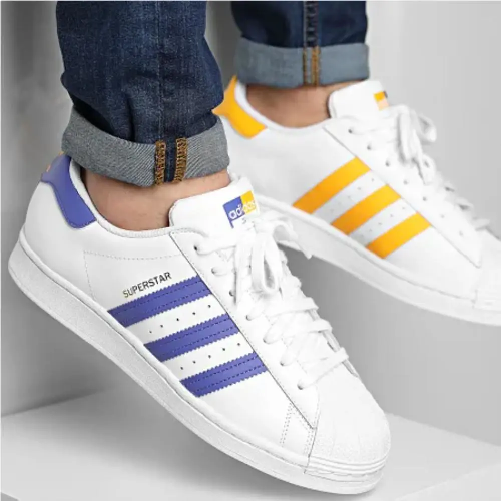 Adidas Superstar Low Lace-up Leather Sneakers Men Shoes White/lakers SZ 11.5