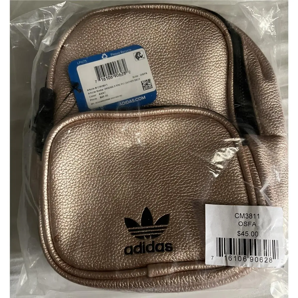 Ladies Womens Adidas Originals Leather Mini Backpack/purse/handbag-rose Gol