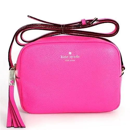 Kate Spade Mindy Grey Street Sweetheart Pink Leather Zip Crossbody Shoulder Bag
