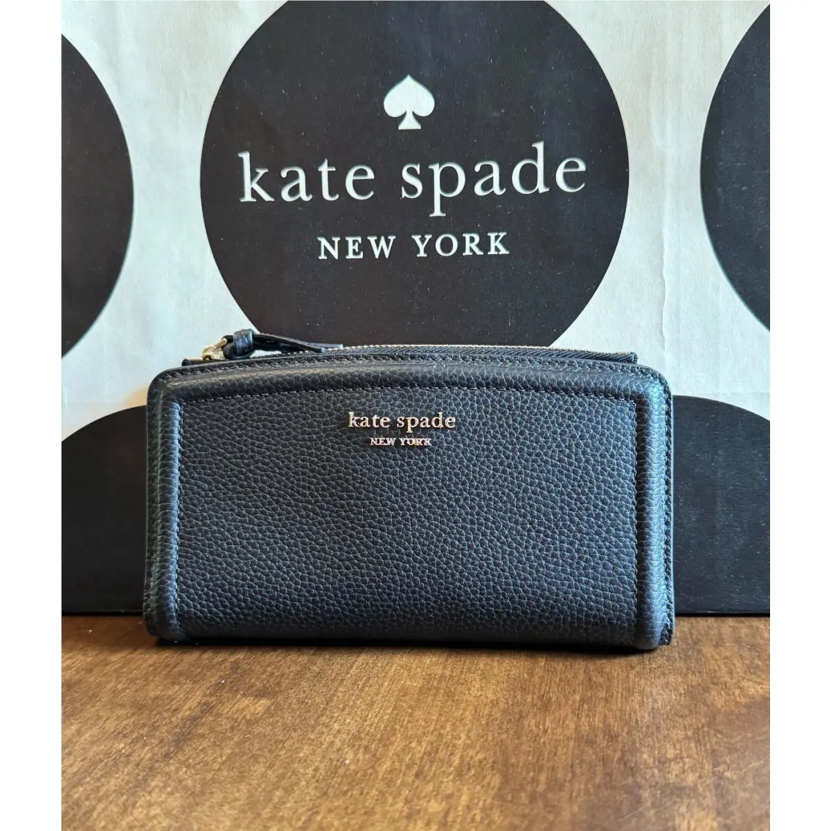 Kate Spade New York Knott Zip Slim Bifold Leather Wallet Black