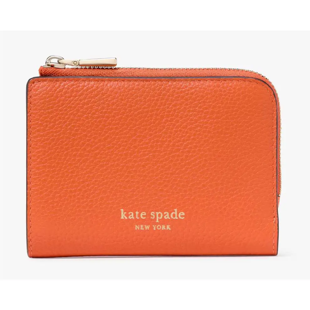 Kate Spade Ava Orange Colorblocked Pebbled Leather Zip Bifold Wallet KG217