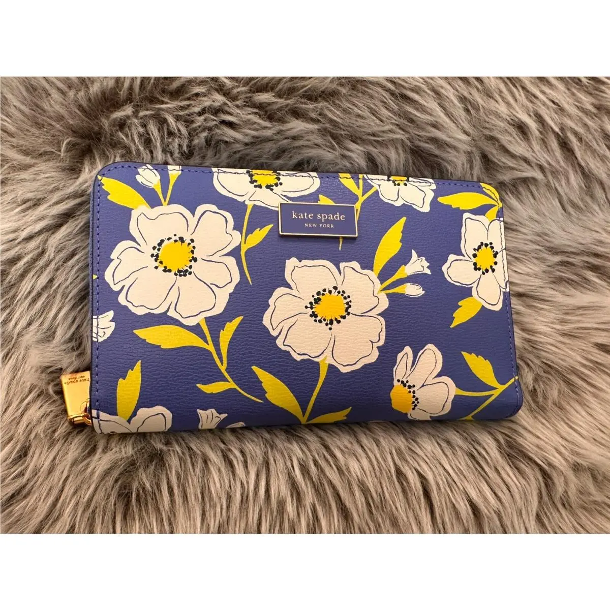 Kate Spade Wallet Mideum Zip Around Bifold Blue KF947 Sunshine Floral Print