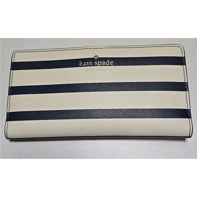 Kate Spade Marlee Large Slim Bifold Sailing Stripe Leather-navy/cream