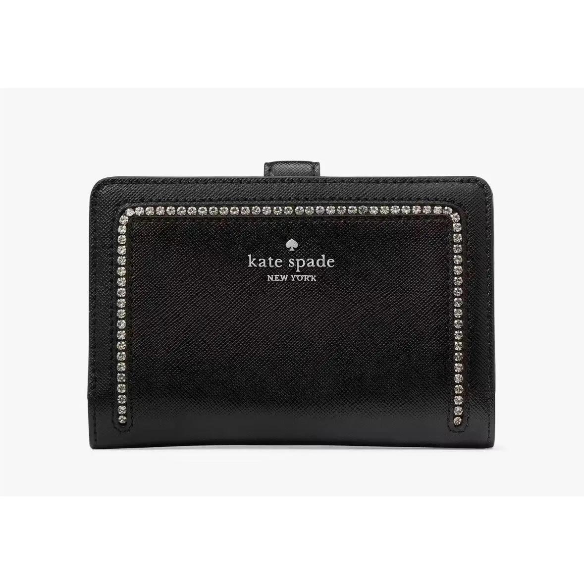 Kate Spade Madison Medium Compact Bifold Wallet Black Embellished with Crystals