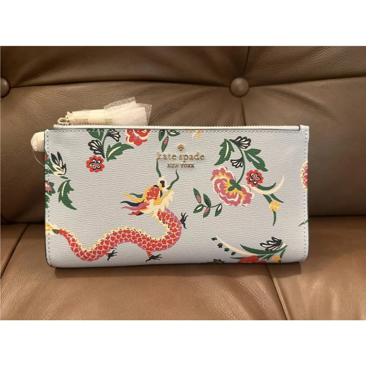 Kate Spade Flame Dragon Printed Double Zip Wristlet KE687