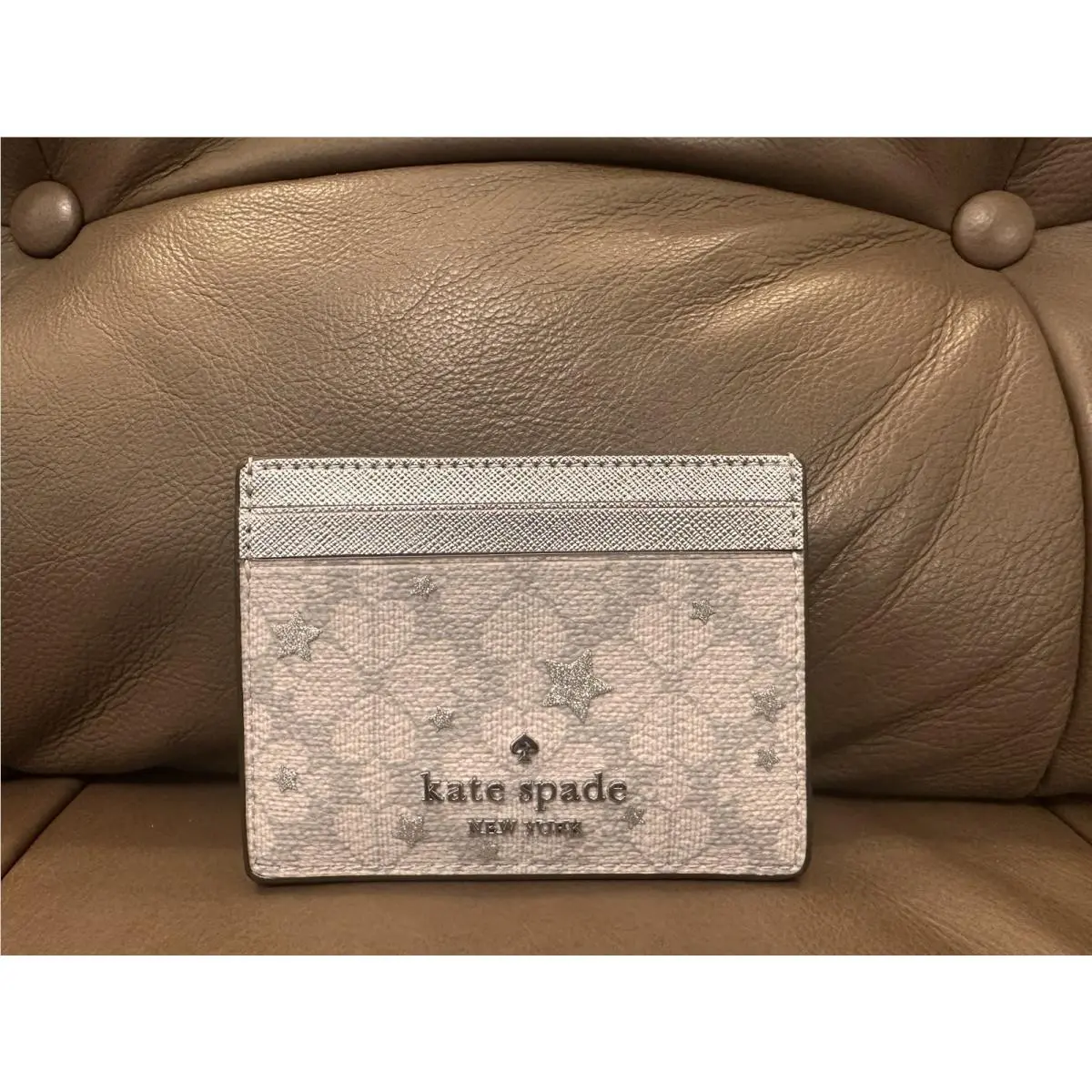 Kate Spade Women`s Card Case Platinum Grey Multi Spade Star Flower K1953