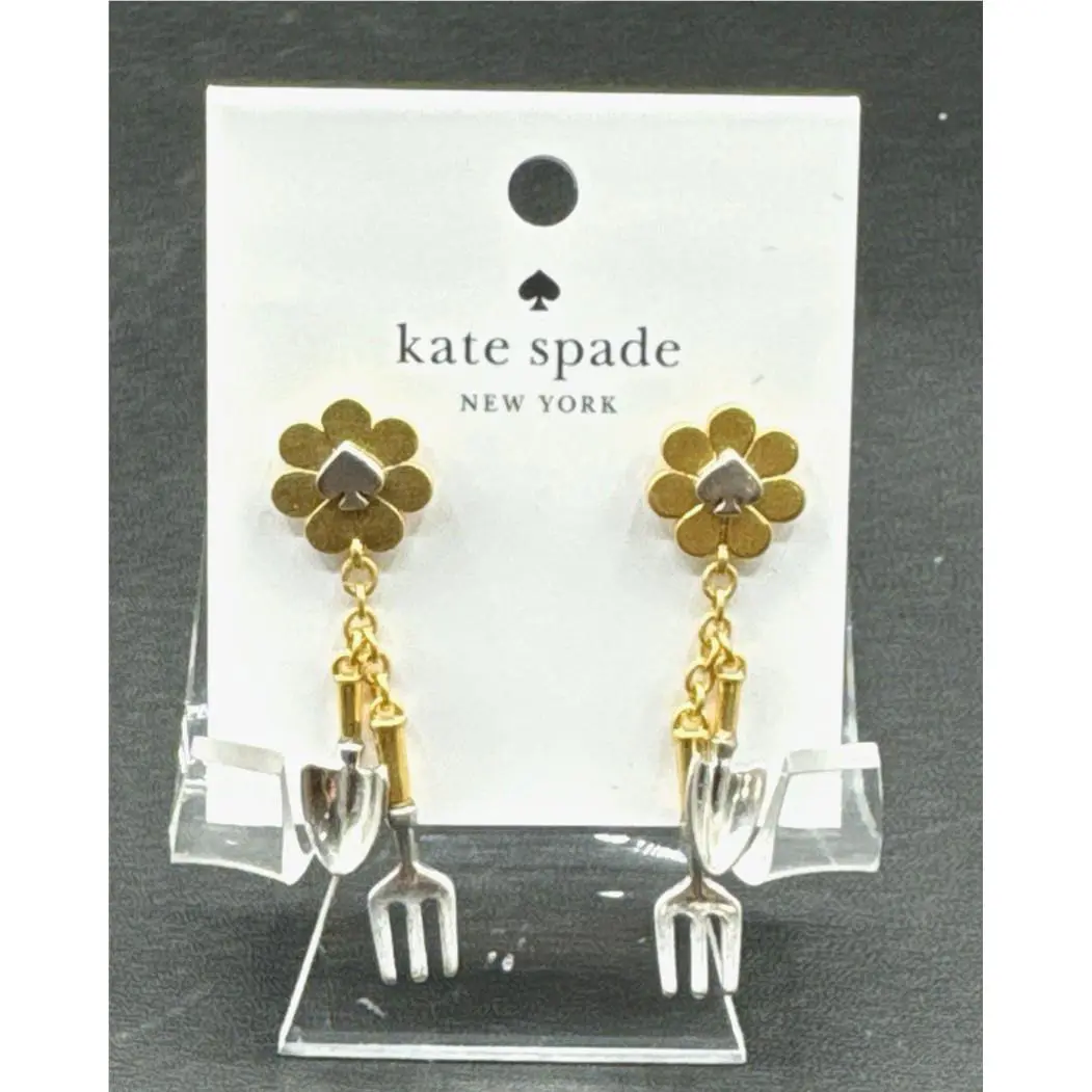 Kate Spade Garden Glam Tools Matte Gold/silver Plated Drop Earrings New