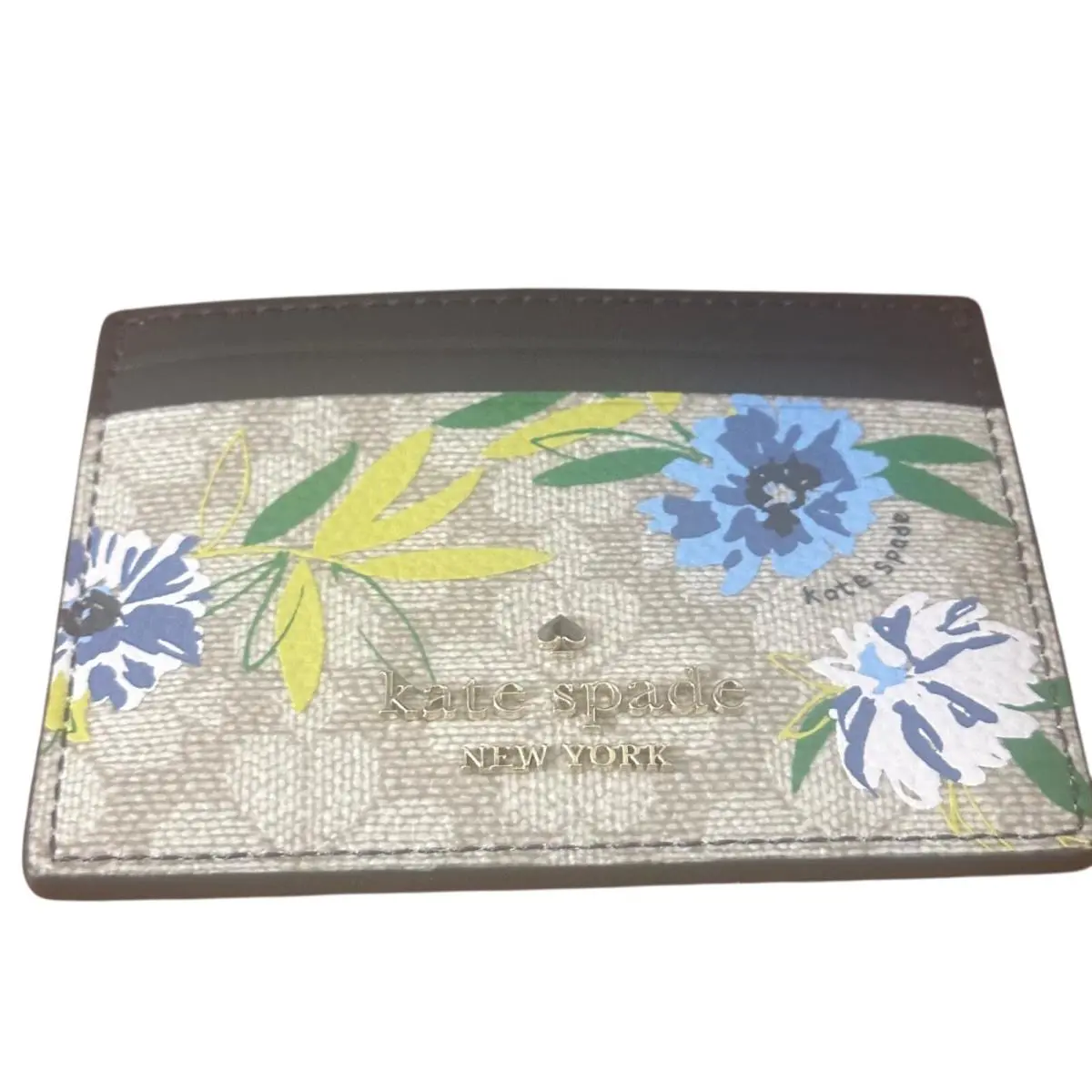 Kate Spade Spade Flower Card Holder -beige Spade Flowers Blue Flowers Leaves