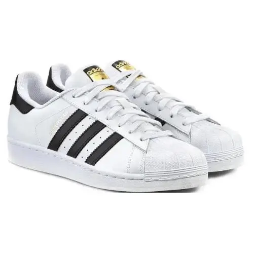 Adidas Superstar Low Unisex Men SZ 8.5 = Women SZ 10 Shoes White/black/gold - WHITE BLACK GOLD - 50U- C77124