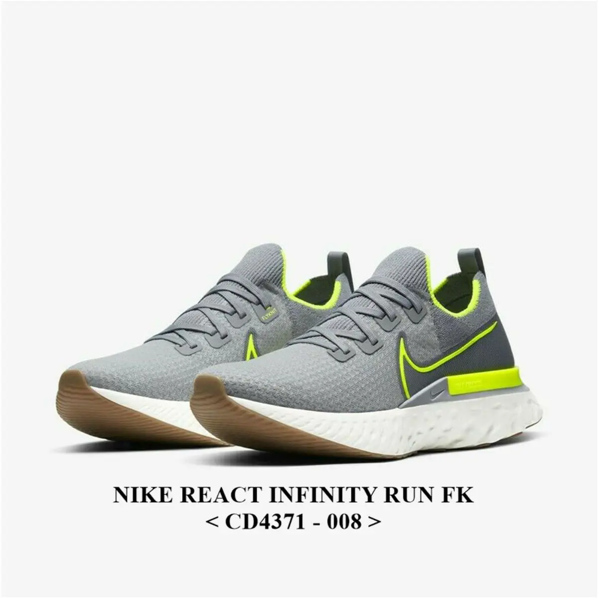 Nike React Infinity Run Flyknit CD4371 - 008 Men`s Running Shoes NO Lid - Black, Manufacturer: PARTICLE GREY/VOLT-WOLF GREY