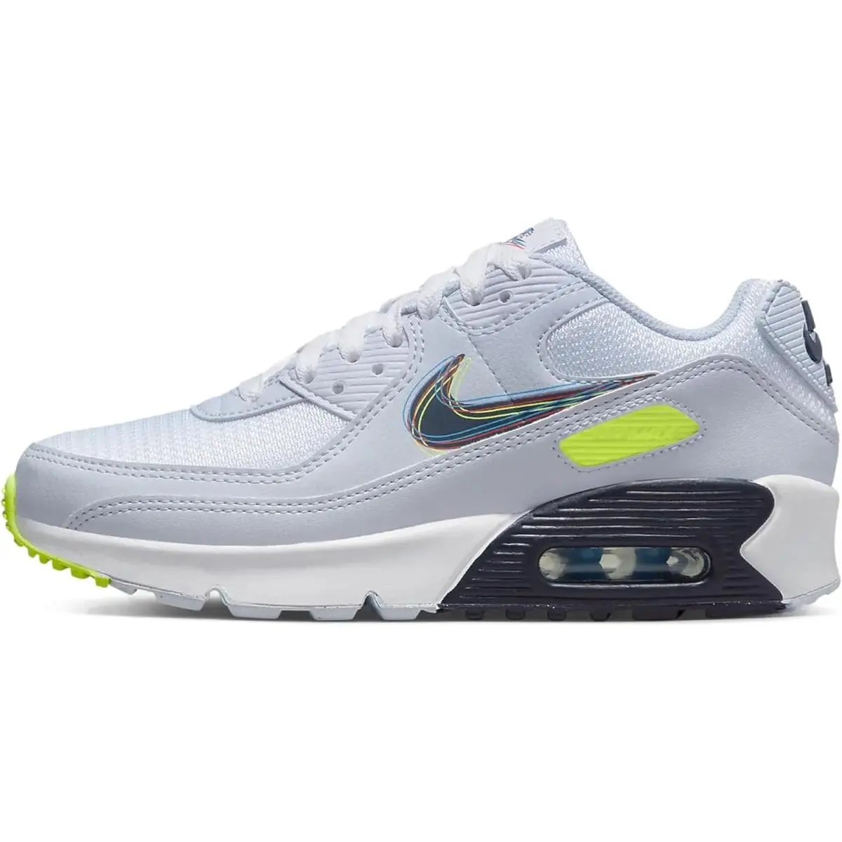Big Kid`s Nike Air Max 90 White/blackened Blue-volt DV3480 100 - 6