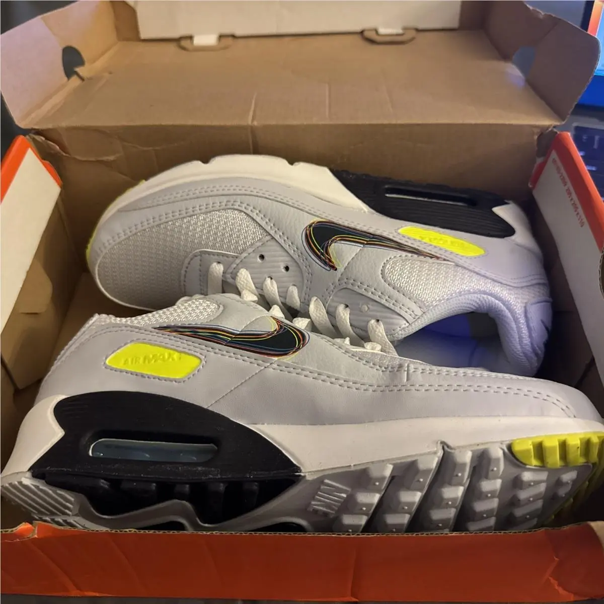 Nike Air Max 90 Layered Smoosh GS Football Grey Volt DV3480-100 Size 5.5/w7