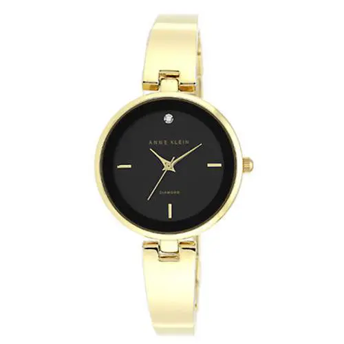 Anne Klein Women`s Black Dial Gold-tone Bracelet Quartz Watch AK/1724BKGB