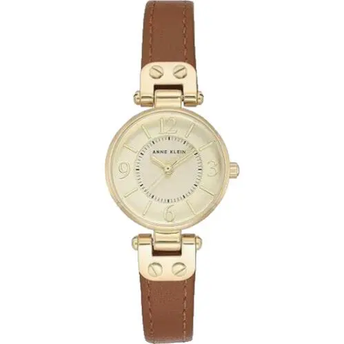Anne Klein Women`s 109442CHHY Gold-tone Champagne Dial and Brown Leather Band