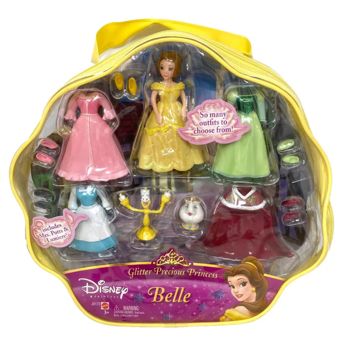 Mattel Belle Disney Glitter Precious Princess Set with Mrs. Potts and Lumiere