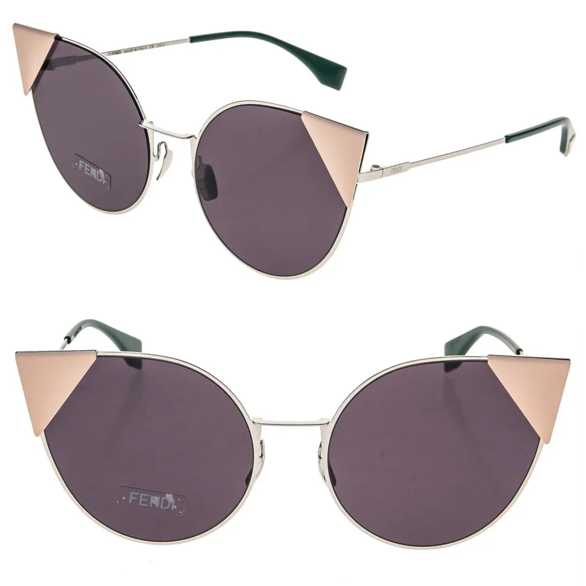 Fendi FF0190S Lei 0190 Silver Pink Geometric Triangle Cat Metal Flat Sunglasses