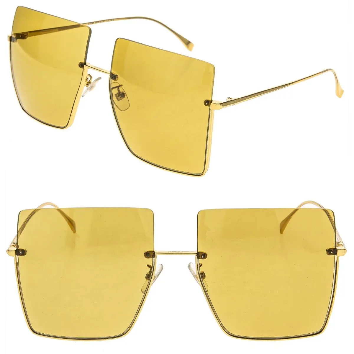 Fendi FF0401S Promeneye 0401 Yellow Gold Retro Oversized Geometric Sunglasses