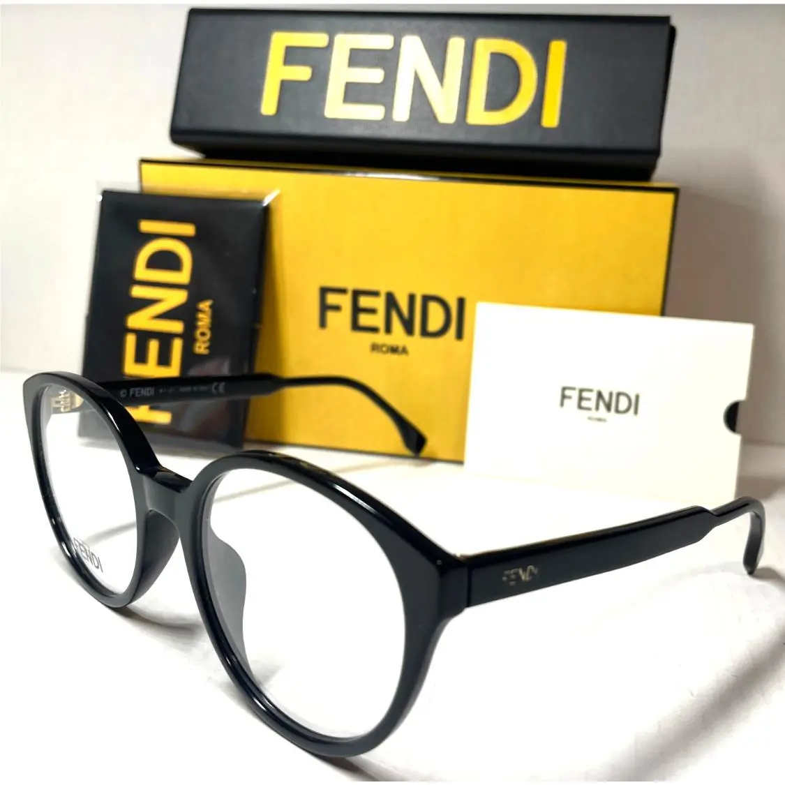 Fendi FE 50015I 001 Round Black-gold Frames Eyeglasses 51-19