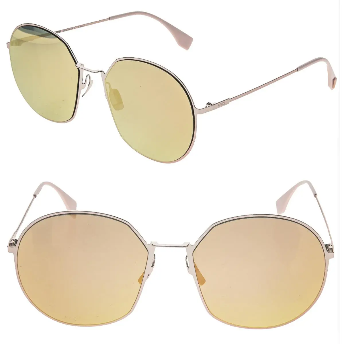 Fendi 0313 Eyeline FFM0313S Rose Gold Pink Mirrored Flat Metal Round Sunglasses