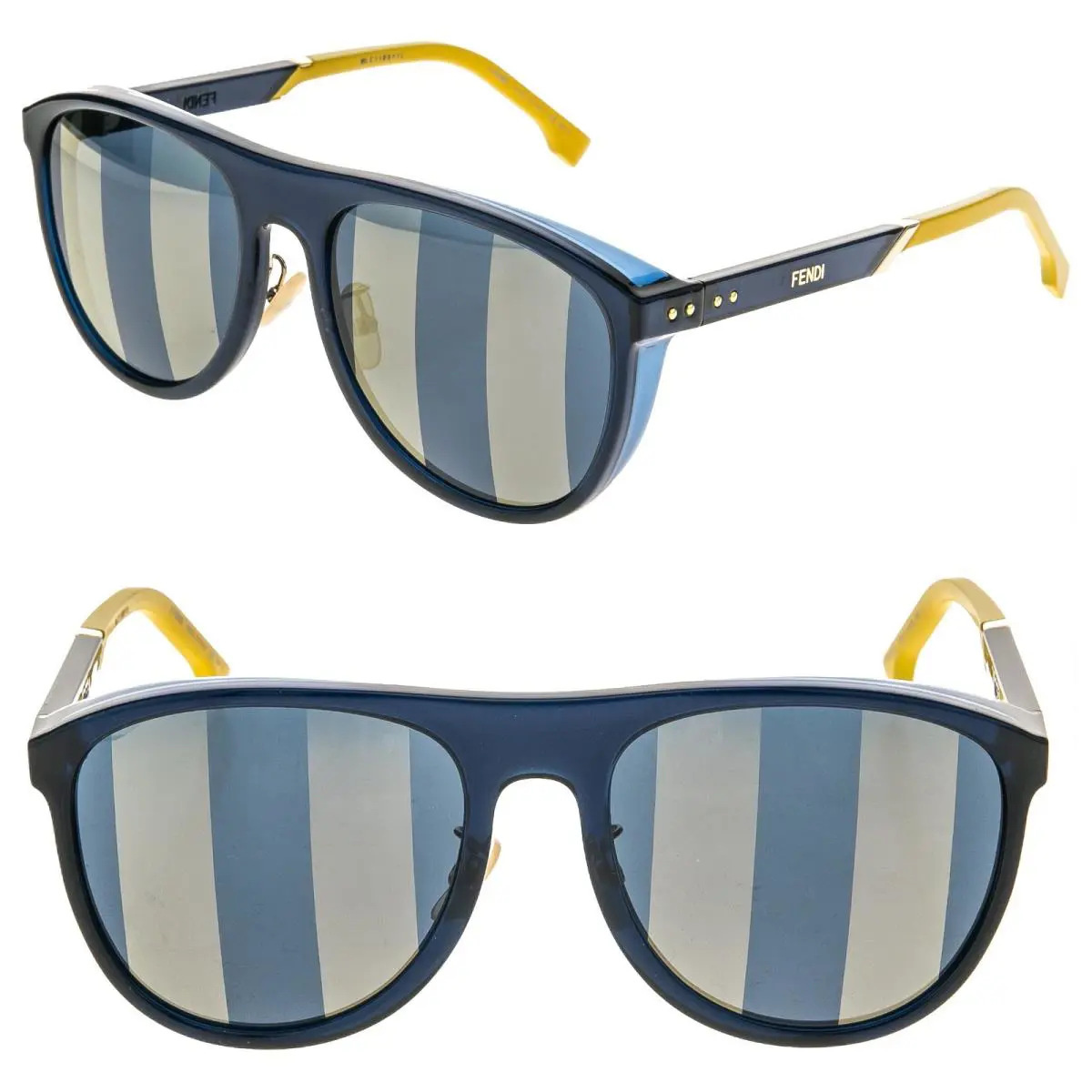Fendi FFM0085S Botanical 0085 Pequin Blue Yellow Stripe Mirror Sport Sunglasses