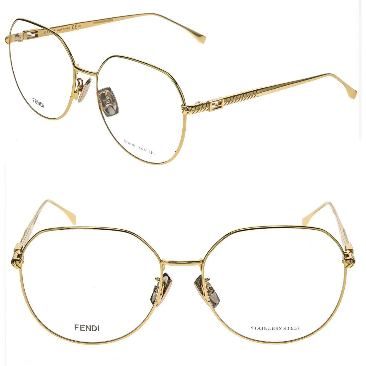 Fendi FF0454F Baguette 0454 Gold Retro Stainless Steel Eyeglasses Optical 59mm